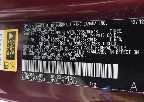 2013 Lexus Rx 350 from USA, damaged, VIN 2T2BK1BA2DC188672